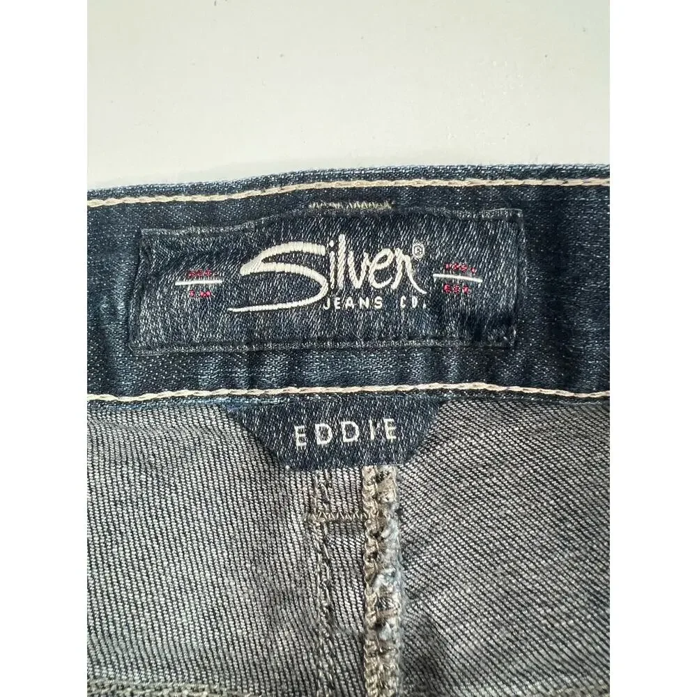 Silver Eddie Dark Wash Stretch Men’s Blue Jeans Size 36x34